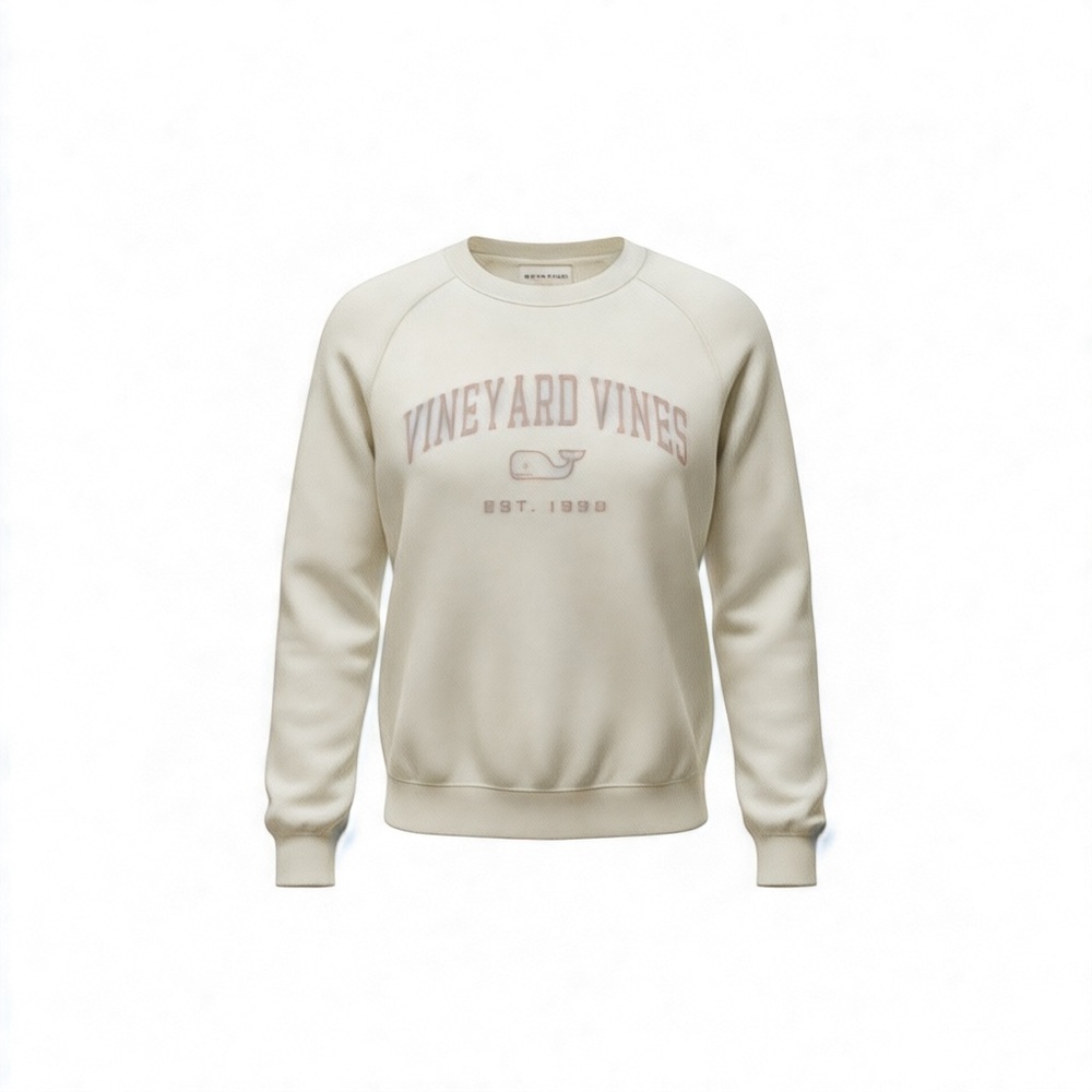 Vineyard Vines Cream Pullover with Pale Pink Logo - Picture 2 of 6